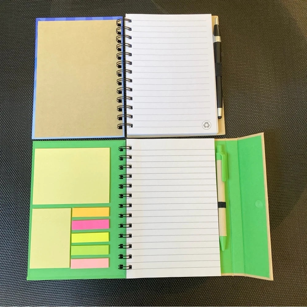 Set of Two Spiral “Thank You” Notebooks with Pens. 1 has multiple sticky notes